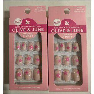 Olive & June Fake Nails Round Pink Star Party 32ct 2 Pack